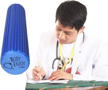 Середній фасційний валик для масажу спини та хребта - розгинач спини Ø9,5 см x 43 см (океанський синій), фасційний піноматеріал для йоги та пілатесу від болю в шиї та спині та лікування тригерних точок