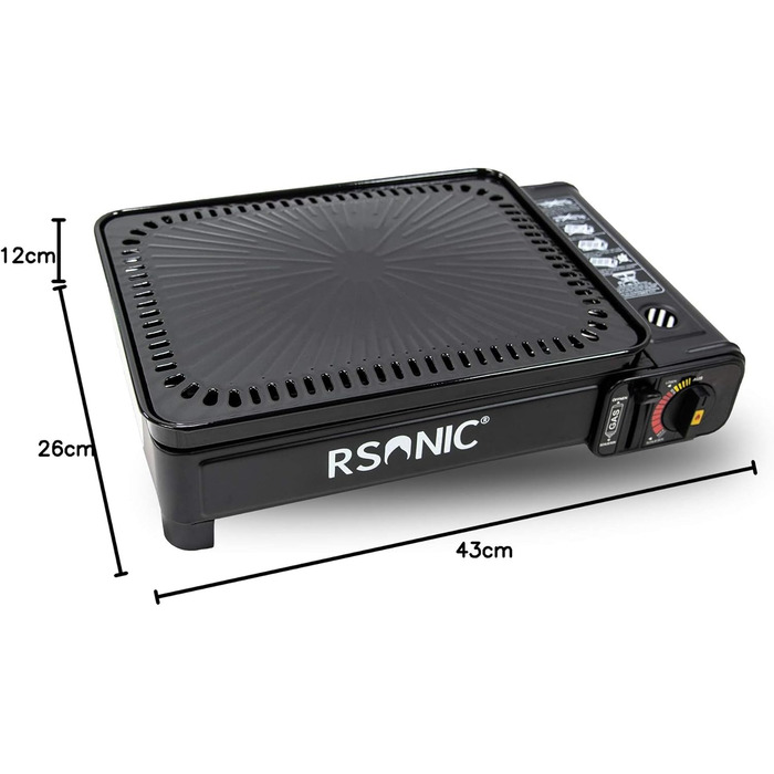 Портативний газовий гриль Rsonic на бутані з решіткою для гриля та пластиною для гриля, включаючи футляр для перенесення, кемпінговий гриль, картриджний гриль, портативний, чорний, безкоштовний освіжувач повітря Clearfee