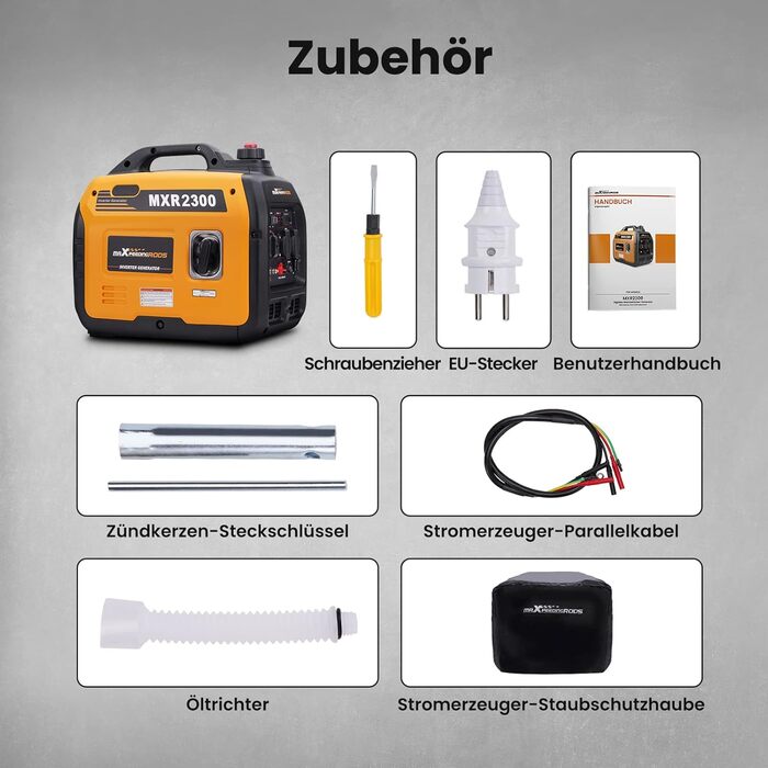 Інверторний генератор maXpeedingrods потужністю 2300 Вт, надзвичайно тихий портативний для кемпінгу на свіжому повітрі, автофургона, легкий 4-тактний аварійний генератор, бензиновий для подорожей, гаража, каравану з USB та розетками 230 В, помаранчевий 23