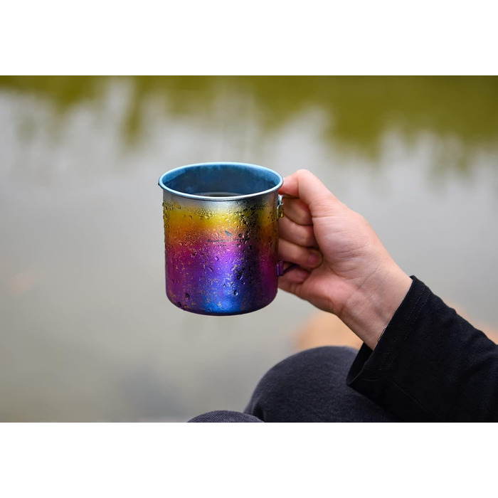 Мл титанова кружка з кришкою кемпінгова чашка для чаю та кави, відкритий, подорожі, металевий посуд зі складною ручкою, одношарова чашка з льодяною квіткою, портативний пішохідний пікнік-рюкзак, ультралегкий посуд Ti3055D колір, 450