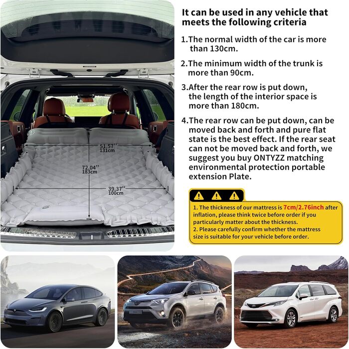 Автомобільний матрац Позашляховик Надувний матрац 2 особи Надувний матрац для подорожей, кемпінгу, килимок для сну, самонадувний килимок для сну з ножним насосом та подушкою Надувне ліжко для кемпінгу 183 * 131 * 7 см
