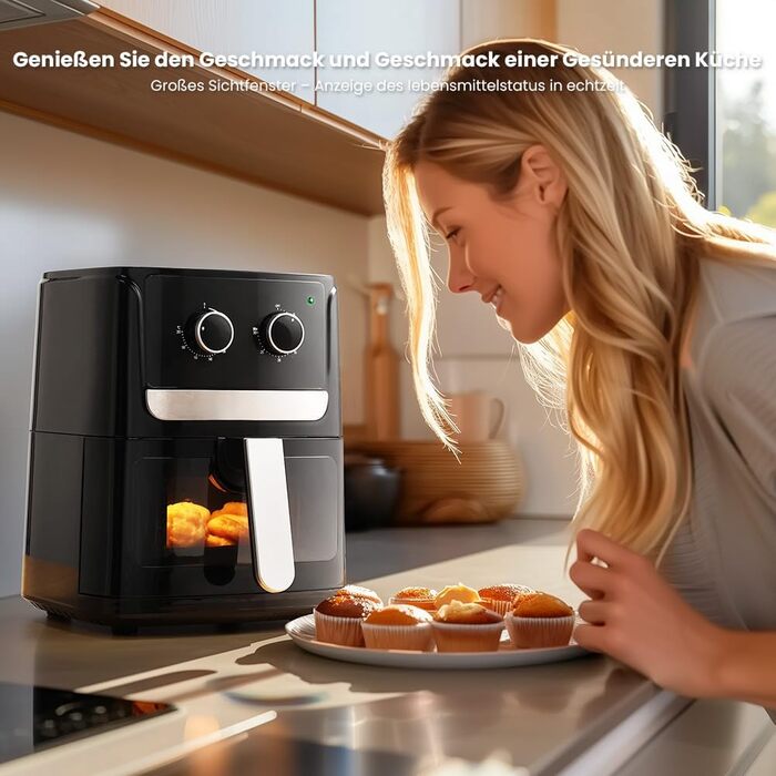 Аерофритюрниця 4.5 л Аерофритюрниця 1500 Вт Мультифункціональна фритюрниця XXL з книгою рецептів без олії для 1-6 осіб без BPA