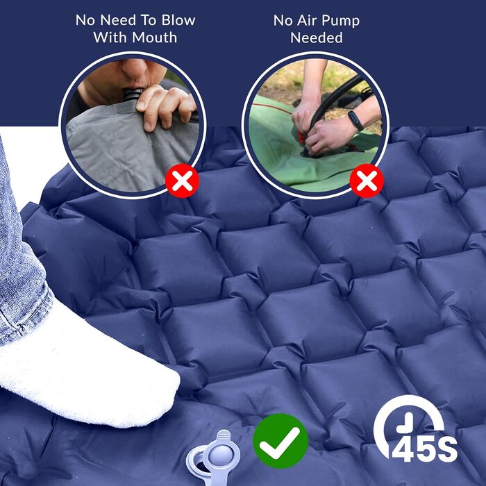 Надувний килимок для сну, товщиною 8 см, надлегкий килимок для сну з подушкою та ножним насосом, 198 * 68 см, портативний компактний кемпінговий матрац, кемпінговий надувний матрац для походів, активного відпочинку, подорожей