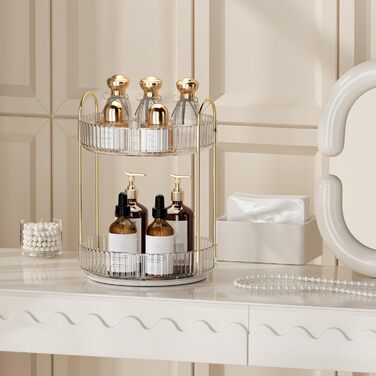 Органайзер для макіяжу, обертовий на 360 косметичний органайзер великої місткості, багатофункціональний косметичний органайзер для комода, туалетного столика, спальні, ванної кімнати, 2 шари, прозорий