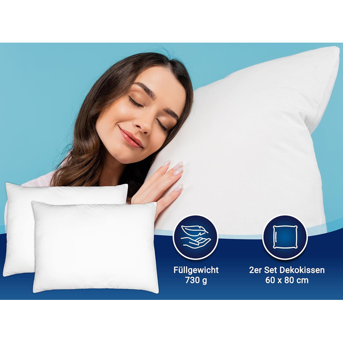 Комплект подушок ZOLLNER з 2 предметів - Виготовлено в Німеччині - Наповнювач з поліестеру - Чохол з високоякісного поліестеру - Можна прати при температурі до 60C - 60x80 см - Готельна якість - Сертифіковано Oeko-Tex 60x80 см Білий