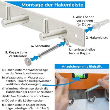 Гачок рейкова вішалка НЕРЖАВІЮЧА СТАЛЬ шліфована Гардеробна рейкова вішалка з гачками 1/4/6/8/10 Настінні гачки Настінна вішалка,