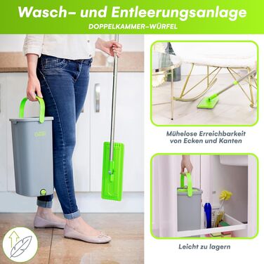Набір швабри та відра EasyGleam - швабра для підлоги з телескопічною штангою, Інноваційне двокамерне відро для вологого та сухого
