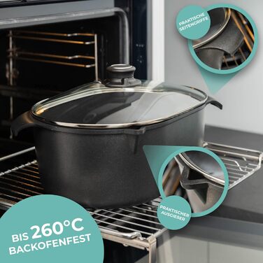 Сковорода MaxxGoods 33 x 22 см з литого алюмінію зі скляною кришкою Сковорода для всіх типів варильних поверхонь, включаючи індукц