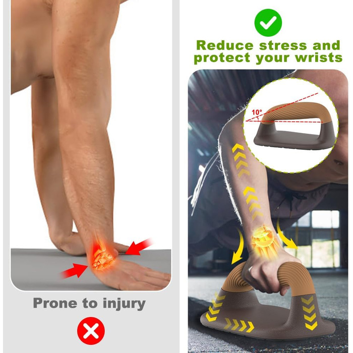 Ручки для віджимань для калістеніки - нековзні паралети, ручки для стійки на руках, міцні перекладини для віджимань, дошка для віджимань на підлозі, стійка на руках, силові тренування, вантажопідйомність 226 кг, коричневий колір стандартна опорна плита