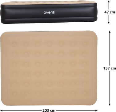 Самонадувальний надувний матрац/ліжко AVENLI для 2 осіб, 203x157x47 см, надувне гостьове ліжко з вбудованим насосом, надзвичайно висока спальна поверхня, флокована поверхня для кемпінгу та дому