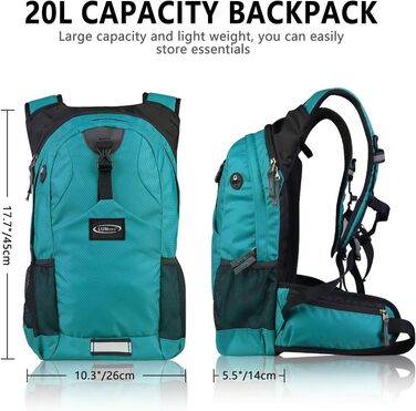 Гідратаційний рюкзак, 20 л / 2 л камера, Водонепроникний, Нейлон/Пластик, Чорний матовий