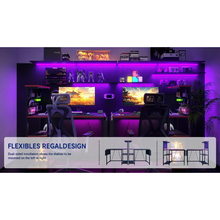 Ігровий стіл 120 x 50 см з перфорованою дошкою, розеткою та невеликим комп&39ютерним столом з двосторонніми полицями та сумкою для зберігання для домашнього офісу, чорний 120 x 50 см