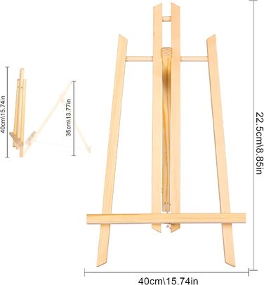 Мольберти Viesap, 2 частини дерев'яного мольберта, 40-сантиметрова підставка для картин з масиву дерева, мольберт/настільний, складний і компактний, декоративна підставка, мольберт дитячий, для картин, дитячого декоративно-прикладного мистецтва.
