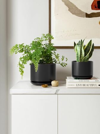 Набір з 3 керамічних квіткових горщиків, діаметром 111317 см, набір для невеликих кашпо, квітковий горщик для кімнатних рослин з блюдцем та дренажним отвором, чорний