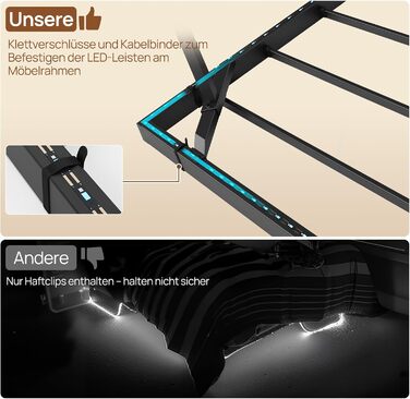 Металеве ліжко-семитуфля 90x200 см зі світлодіодним освітленням, включаючи рейковий каркас, плаваюча конструкція, стабільне та міцне, легке складання, сірого кольору без матраца сірого кольору 90 x 200 см