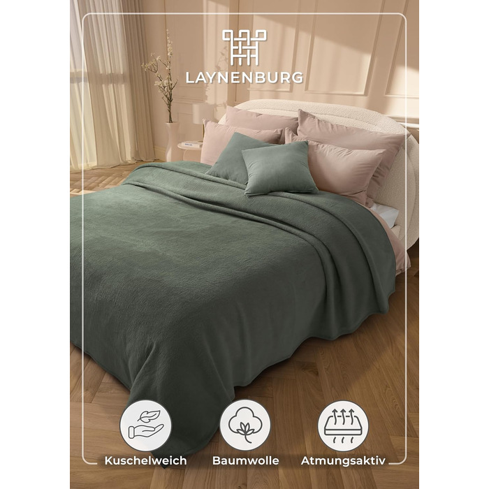 Преміум бавовняна ковдра 150x200 см - Oeko-TEX 100 - М&39яка ковдра з бавовняної суміші - Ковдра як плед, ковдра на диван та ковдра на дивані - Затишна та тепла бавовняна ковдра (темно-зелена) 150x200 см темно-зелена