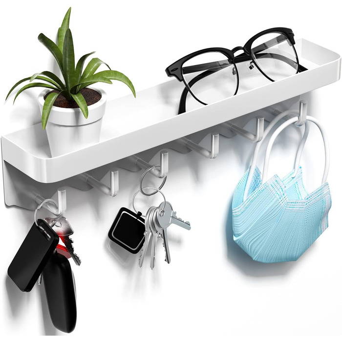 Ключниця Gvolatee з полицею і 6 гачками, компактна портативна ключниця-органайзер, дошка для ключів без свердління для настінного