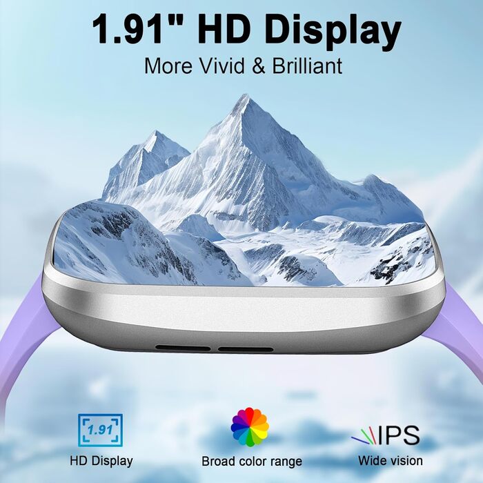 Розумний годинник для чоловіків та жінок, 1,91-дюймовий HD-розумний годинник із Bluetooth-дзвінками, фітнес-трекер, крокомір із понад 110 спортивними режимами, монітор сну, SpO2, серцевий ритм, водонепроникний фітнес-годинник IP68 для Android та iOS - фіо