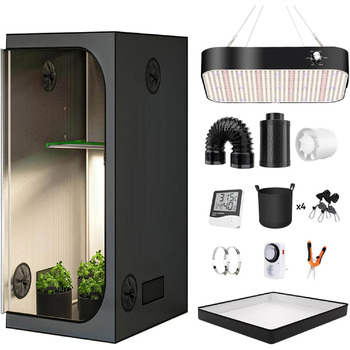 Повний комплект намету ZRBDDEF Grow, з витяжним фільтром з активованого вугілля, системою вентиляції Hydroponics Growing Tent Set, вирощування овочів, трав 80*80*180см