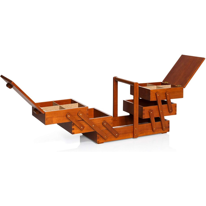 Шкатулка для шиття Prym 612551 з темного дерева, L високоякісна дерев&39яна шкатулка з системою гармошка, ідеально підходить для зберігання швейного приладдя, котушок ниток, голок та аксесуарів. Темне дерево. Д 45 см x 28 см x 23 см