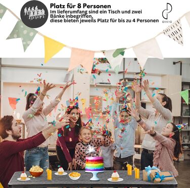 Набір для пивного саду DIVID, 3 предмети Стіл 2 лавки Для використання в приміщенні та на вулиці Складаний з ручками для перенесення ВxШxГ 73x180x75 см Садовий стіл (DIV-200/WOOD Set)