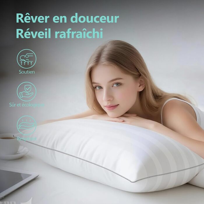 Подушки, 50 x 70 см, 2 шт., м&39які, пухнасті, готельної якості, класичні подушки, дихаючі та приємні для шкіри, можна прати, ідеально підходять для сну на боці, спині та животі, 50 x 70 см 2