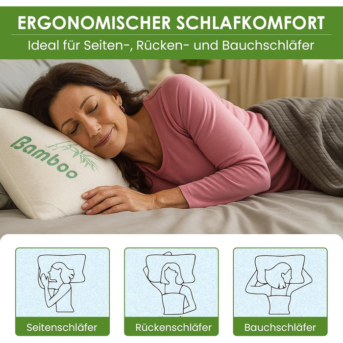 Бамбукова подушка 40x60 см Ергономічна подушка з дихаючим чохлом, в&39язкопружна піна, яку можна прати та гіпоалергенна