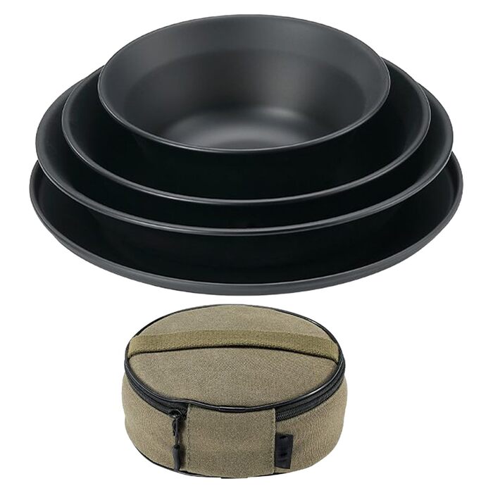 Універсальний набір посуду для кемпінгу тарілки та столові прибори з нержавіючої сталі, термостійкий набір для обіду на відкритому повітрі з сумкою для зберігання Багаторазовий для пікніків, походів та кемпінгу