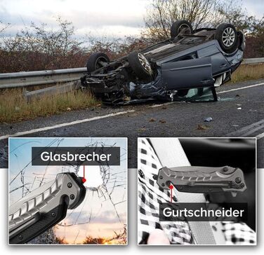 Кишеньковий ніж NedFoss FA46, рятувальний ніж з ремінним різаком та склорізом, складаний ніж з кріпленням на ремінь, одноручний ні