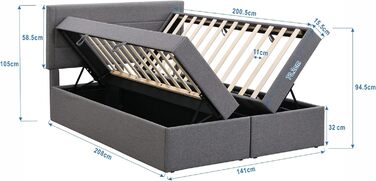 Ліжко з пружинним блоком 140x200 з ящиком для зберігання речей, м&39яке двоспальне ліжко з рейковим каркасом, ліжко, ліжка, каркас ліжка з місцем для зберігання речей, повний спальний гарнітур, ліжко з місцем для зберігання речей (сіре, двоспальне ліжко 1
