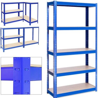 Міцний металевий стелаж 5 полиць з МДФ Вантажопідйомність до 875 кг 180 x 90 x 40 см (В x Ш x Г) Стелаж для гаража/майстерні, синій 180 x 90 x 40 см (В x Ш x Г)