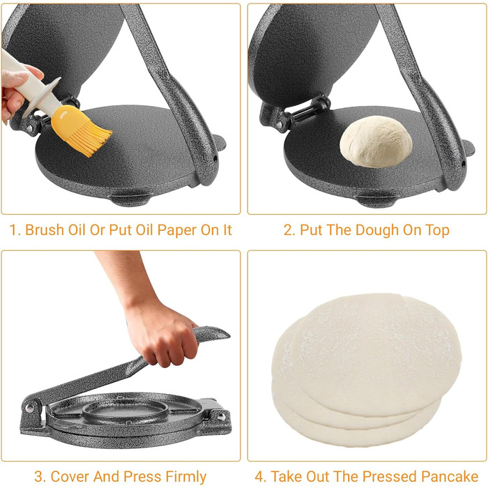 Чавунний прес GAESHOW Taco, прес для тортильї, прес для кукурудзяного борошна, виробник тортильї, чавунний прес для тортильї, прес для тіста для домашніх коржів, інструмент для млинців, 16,5 см
