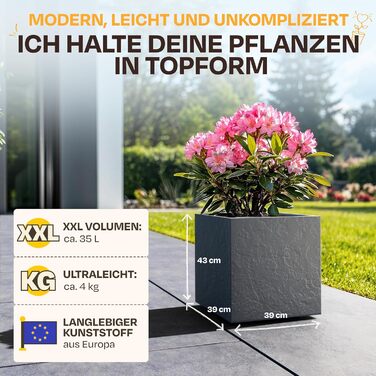 Квітковий горщик Ondis24, Vulkan 40 з резервуаром для води, зимостійкий (антрацит)