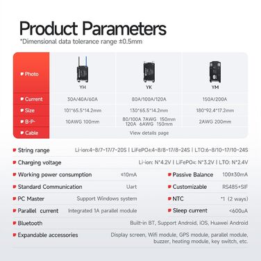Розумний інтегрований Bluetooth-моніторинг, захист літієвих акумуляторів LiFePO4 Li-ion LTO для електровелосипедів та скутерів 60A 4S-8S BMS, 60A 4S-8S 12V-24V -