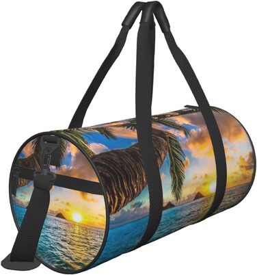 Спортивна сумка для подорожей, пляжна сумка з принтом Захід сонця, сумка на нічліг, чорна, універсальний розмір