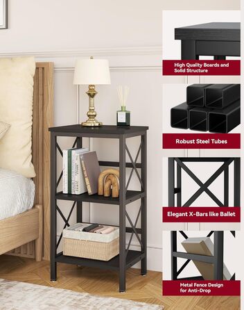 Книжкова полиця YMYNY, окремостояча полиця з 3 полицями, міцна X-подібна рама, регульовані ніжки, легке складання, 402975 см, для вітальні, спальні, кухні, кабінету, ванної кімнати, чорна HST008B