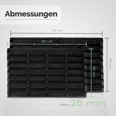 Килимок для дверей Entrando з гуми та кокосу, чорний, 45x75 см міцний килимок для вулиці, патіо, майстерні та гаража всепогодний, нековзний та міцний килимок для дверей, чорний, 45 x 75 см