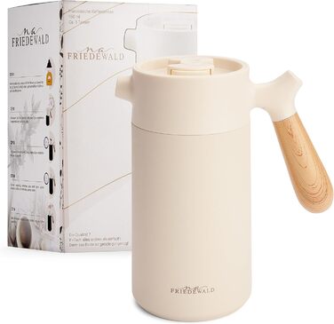 Френч-прес Friedewald Thermo - для кави та чаю - 1 л/8 чашок - для кемпінгу та дому - з подвійними стінками ізольований - Французький кавовий прес - Австрійська нержавіюча сталь - 8 год термоефектний крем/бежевий