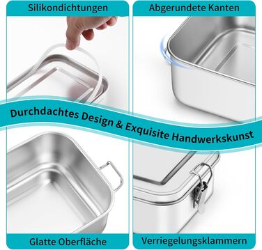 Набір металевих ланчбоксів Onader з роздільниками, 850 мл, 2 шт. Бенто-бокс для дітей та дорослих, герметичний, можна мити в посудомийній машині, 16,5 см