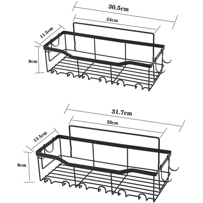 Душова полиця без свердління, 2 шт. душова полиця з 4 гачками, душова корзина для ванної та кухні - тримач для шампуню, душова корзина, душова полиця