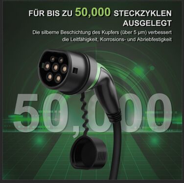 Зарядний кабель ECOPOINT тип 2 для електромобілів, 11 кВт, портативний 3-фазний зарядний кабель 16А, тип 2 до типу 2 Mennekes mode