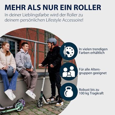 Самокат HUDORA BigWheel 205 Advanced комфортний алюмінієвий самокат до 100 кг, з регулюванням висоти та можливістю складання, для дітей, підлітків та дорослих, колір Ash
