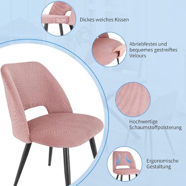 Обідні стільці, комплект з 4 шт. , стільці для їдальні, кухонні стільці, обідні стільці для вітальні з вирізаною спинкою, смугасте оксамитове крісло, м&39які стільці для їдальні, кухні, різні кольори, комплект з 4 шт.