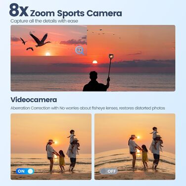 Екшн-камера 4K 60FPS із сенсорним екраном, картою пам&39яті 64 ГБ, HD 48MP 40M Водонепроникна підводна камера 8-кратний зум, WiFi EIS камера на шоломі, екшн-камера з дистанційним керуванням, 2 батареї 1350 Вт - комплект аксесуарів Cam-A16 Pro