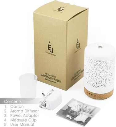 Мл - білий керамічний кімнатний розсіювач ароматичних олій - електрична ароматична лампа, зволожувач повітря, нічна лампа - 7 кольорів світла, таймер, автоматичне вимикання, 100