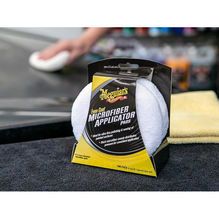 Скляний рушник Meguiar's X190301EU Perfect Clarity - ганчірка для чищення скла, подушечка-аплікатор Blue & X3080EU Even, подушечка-аплікатор з мікрофібри, комплект із 2 упаковок із скляним рушником Pad