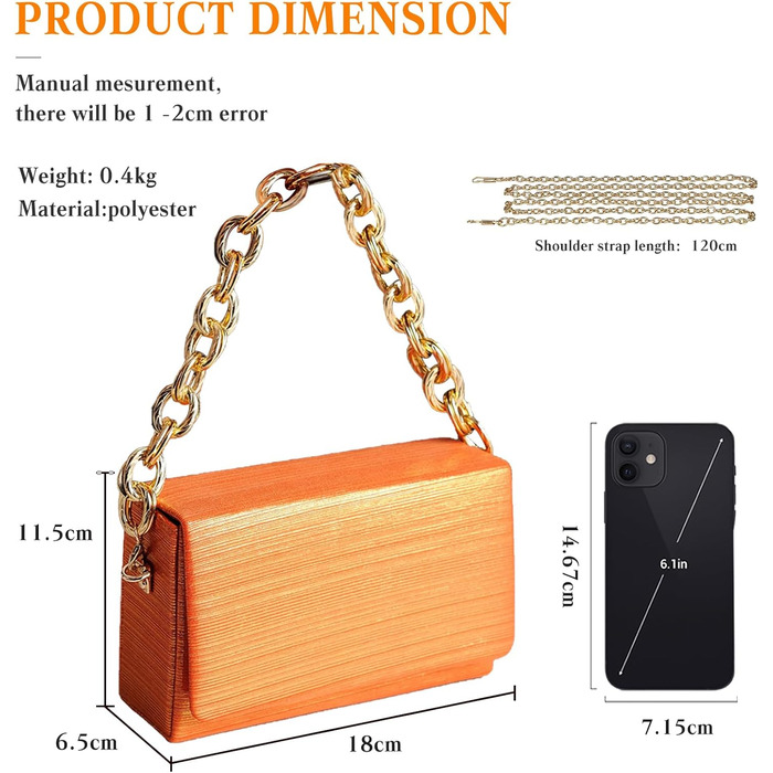 Оранжеве вечірнє клатч-каше з паєтками для весілля та особливих подій. Елегантна сумочка на ланцюжку через плече.