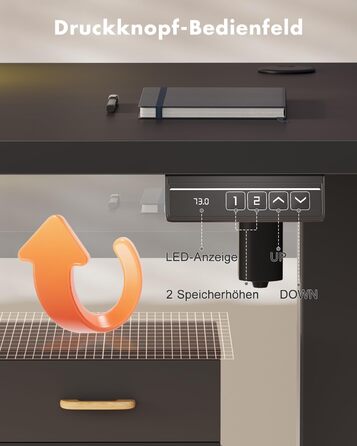 Стіл Airfish з регульованою висотою 120 x 60 см зі світлодіодним освітленням, електрично регульований по висоті стіл зі знімним кріпленням для монітора, регульований стіл для домашнього офісу та ігор, чорний 120 x 60 см