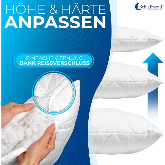 Подушка Schlafmond Medicus Clean 40 x 80 см - Гіпоалергенна подушка з наповнювачем з порожнистих волокон - Бавовняна стьобана подушка 40x80 - Можна прати при температурі до 95 градусів - Зроблено в Німеччині 40 x 80 см Білий