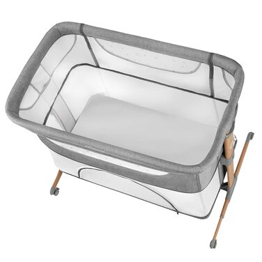 Дитяче ліжечко Momi SMART Bed 4-в-1 до 15 кг, приліжкове ліжечко для немовлят з матрацом, регульована висота, сірого кольору, одномісне